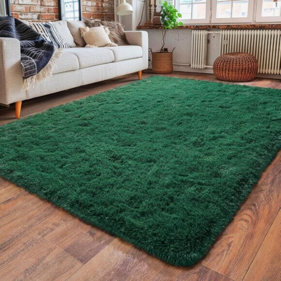 Zeneless 4 4x6 Green Fluffy Rug, Soft Shag and Cozy Plush Carpet for Nursery & Room Decor